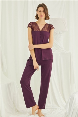Monamise Kadın Bordo Kısa Kollu Pijama Takım 18420
