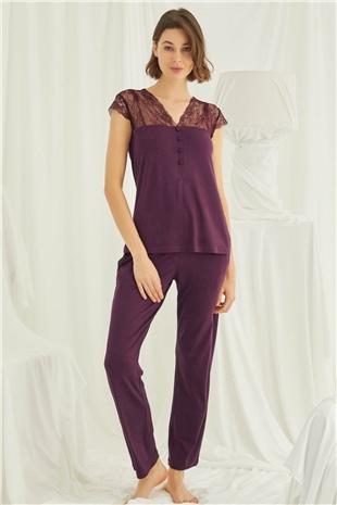 Monamise Kadın Bordo Kısa Kollu Pijama Takım 18420