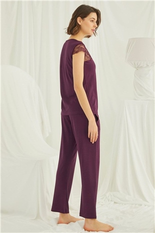 Monamise Kadın Bordo Kısa Kollu Pijama Takım 18420