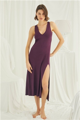 Monamise Kadın Bordo Sıfır Kol Gecelik 19226