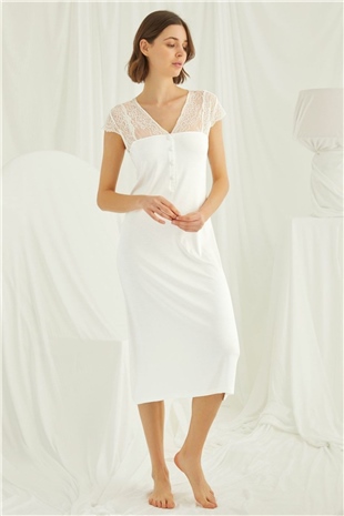 Monamise Kadın Ekru Kısa Kollu Gecelik 18407