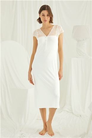 Monamise Kadın Ekru Kısa Kollu Gecelik 18407