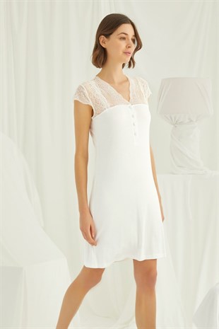 Monamise Kadın Ekru Kısa Kollu Midi Gecelik 18200