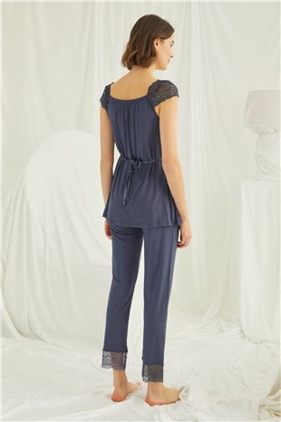 Monamise Kadın Lacivert Hamile Lohusa Pijama Takım 18305