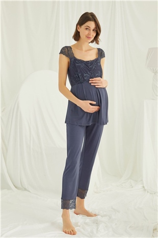 Monamise Kadın Lacivert Hamile Lohusa Pijama Takım 18305