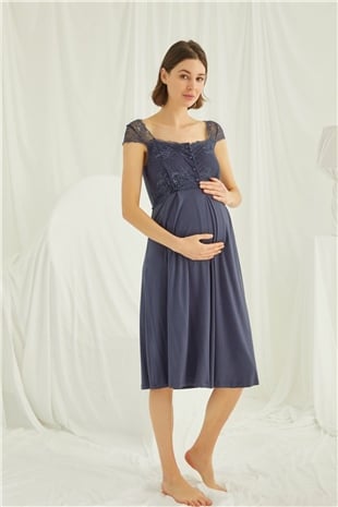 Monamise Kadın Lacivert Hamile Lohusa Gecelik 18302