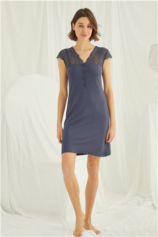 Monamise Kadın Lacivert Kısa Kollu Gecelik 18208
