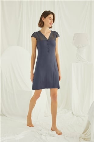 Monamise Kadın Lacivert Kısa Kollu Gecelik 18208