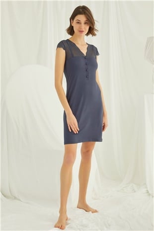 Monamise Kadın Lacivert Kısa Kollu Gecelik 18208