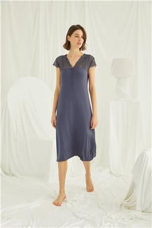 Monamise Kadın Lacivert Kısa Kollu Gecelik 18404