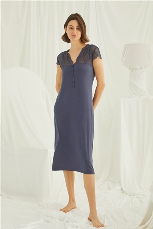 Monamise Kadın Lacivert Kısa Kollu Gecelik 18404