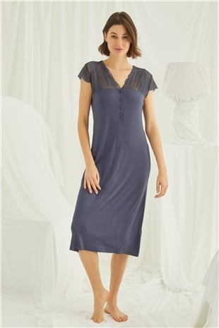 Monamise Kadın Lacivert Kısa Kollu Gecelik 18404