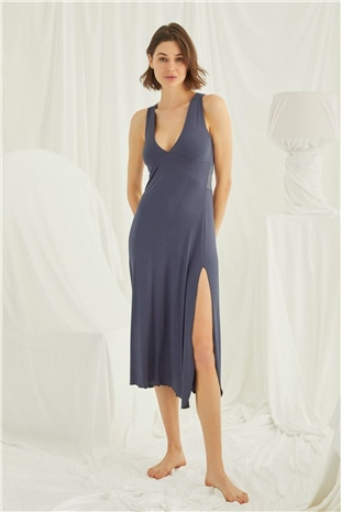 Monamise Kadın Lacivert Sıfır Kol Gecelik 18408