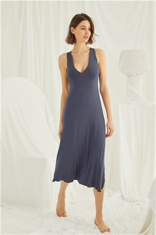 Monamise Kadın Lacivert Sıfır Kol Gecelik 18408