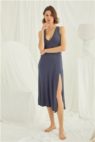 Monamise Kadın Lacivert Sıfır Kol Gecelik 18408