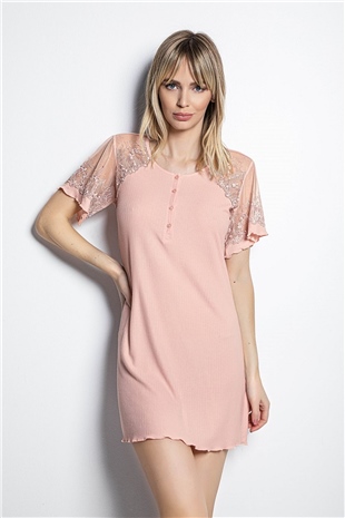 Monamise Kadın Pudra Kısa Kollu Gecelik 19167