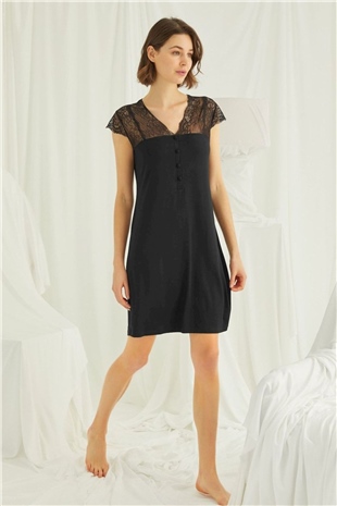 Monamise Kadın Siyah Kısa Kollu Gecelik 18427