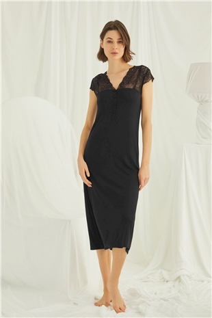 Monamise Kadın Siyah Kısa Kollu Gecelik 18406