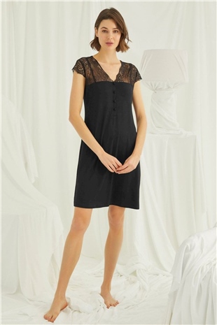 Monamise Kadın Siyah Kısa Kollu Gecelik 18427