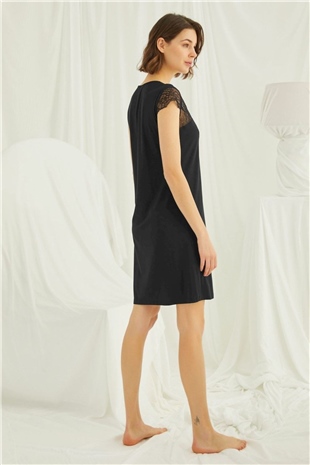 Monamise Kadın Siyah Kısa Kollu Gecelik 18427