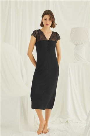 Monamise Kadın Siyah Kısa Kollu Gecelik 18406