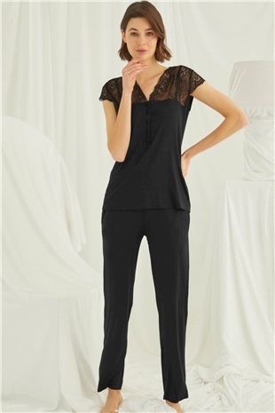 Monamise Kadın Siyah Kısa Kollu Pijama Takım 18422