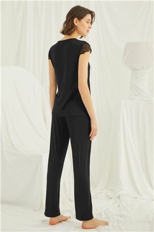 Monamise Kadın Siyah Kısa Kollu Pijama Takım 18422