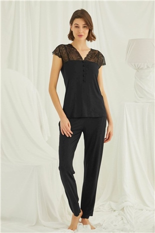 Monamise Kadın Siyah Kısa Kollu Pijama Takım 18422