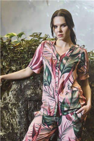 Monamise 21034 Kadın Vişne Kısa Kollu Pijama Takım