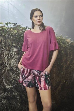 Monamise 21032 Kadın Vişne Şort Takım