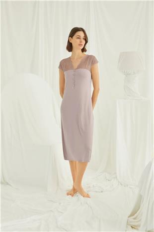 Monamise Kadın Vizon Dantelli Yakası Düğmeli Gecelik 18436