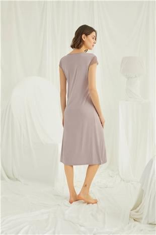 Monamise Kadın Vizon Dantelli Yakası Düğmeli Gecelik 18436