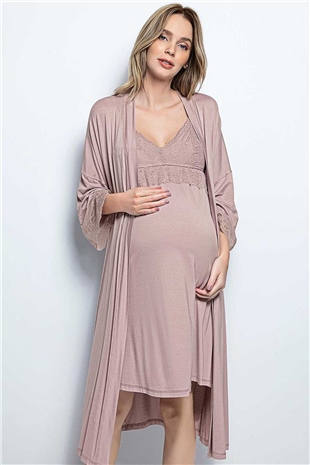 Monamise Kadın Vizon Hamile Lohusa Sabahlıklı Gecelik Takım 18430