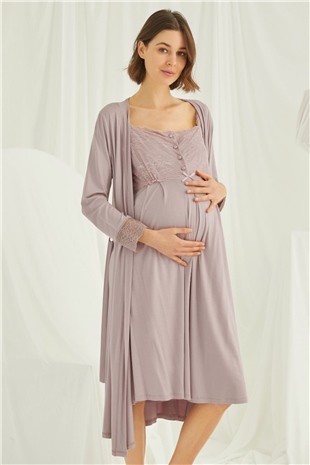 Monamise Kadın Vizon Hamile Lohusa Sabahlıklı Gecelik Takım 18438