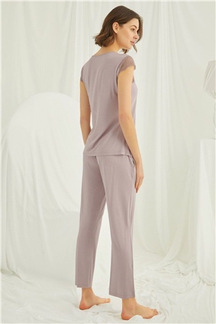 Monamise Kadın Vizon Kısa Kollu Pijama Takım 18437