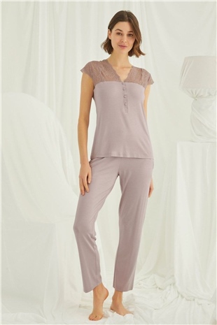 Monamise Kadın Vizon Kısa Kollu Pijama Takım 18437