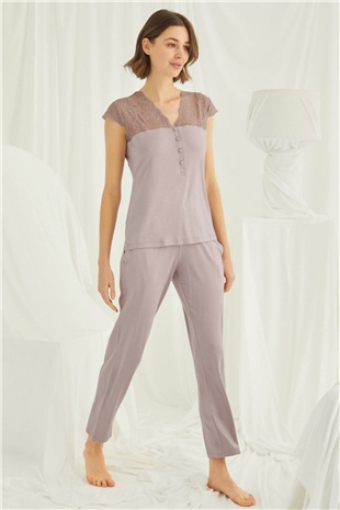 Monamise Kadın Vizon Kısa Kollu Pijama Takım 18437