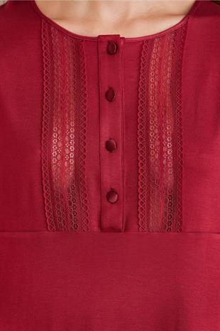 Pierre Cardin 2800 Kadın Bordo Dantelli Penye 3lü Sabahlıklı Pijama Takım