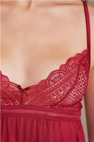 Pierre Cardin 2820 Bordo Dantelli Penye 3lü Kadın Şortlu Pijama Takımı