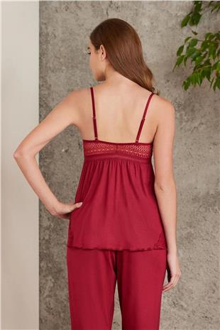 Pierre Cardin 2820 Bordo Dantelli Penye 3lü Kadın Şortlu Pijama Takımı