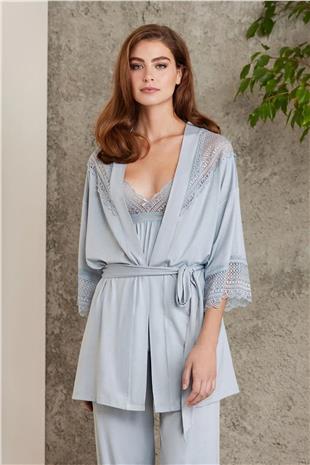 Pierre Cardin 2820 Mist Dantelli Penye 3lü Kadın Şortlu Pijama Takımı