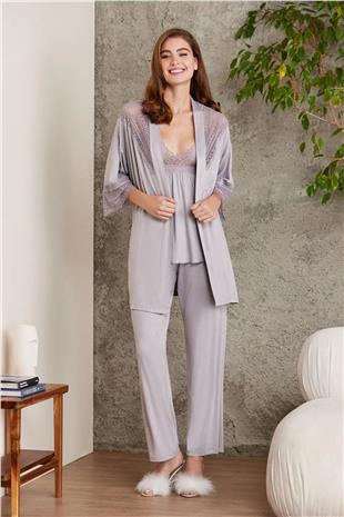 Pierre Cardin 2820 Royal Dantelli Penye 3lü Kadın Şortlu Pijama Takımı
