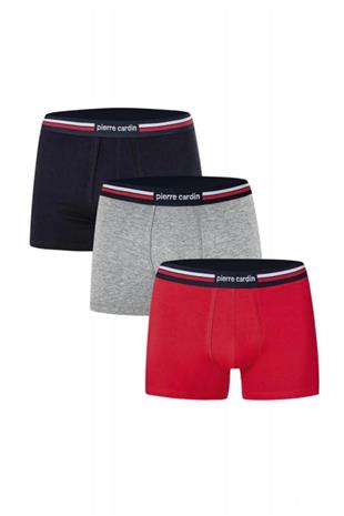 Pierre Cardin 395 Erkek Kırmızı-Lacıvert-Grı Stretch 3Lü Boxer
