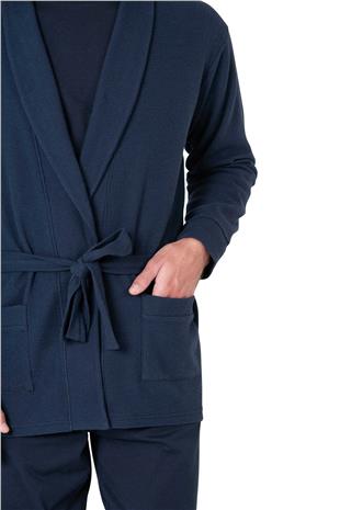 Pierre Cardin 5640 Erkek Lacivert Triko Sabahlıklı 5Li Pijama Takım