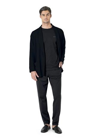 Pierre Cardin 5640 Erkek Siyah Triko Sabahlıklı 5Li Pijama Takım