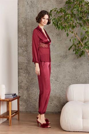 Pierre Cardin 6005 Kadın Bordo Gelin Çeyiz Seti 6lı Saten Takım