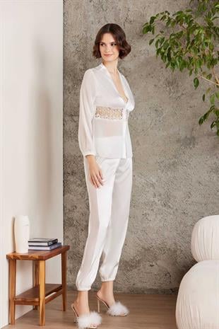 Pierre Cardin 6005 Kadın Ekru Gelin Çeyiz Seti 6lı Saten Takım