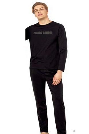 Pierre Cardin 6093 Erkek Siyah Uzun Kollu Bisiklet Yaka Pijama Takımı