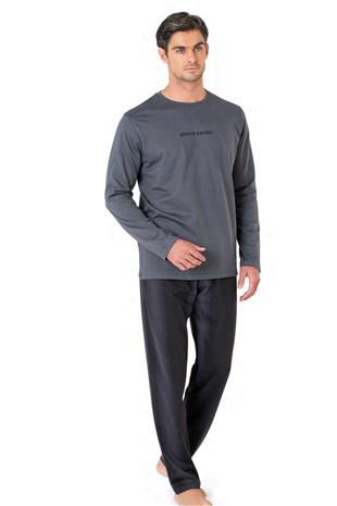 Pierre Cardin 6095 Erkek Fume Uzun Kollu Bisiklet Yaka Pijama Takımı