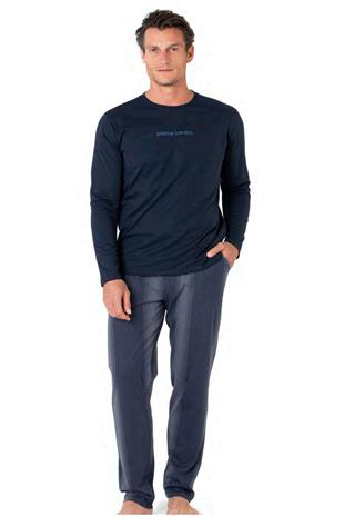 Pierre Cardin 6095 Erkek Lacivert Uzun Kollu Bisiklet Yaka Pijama Takımı